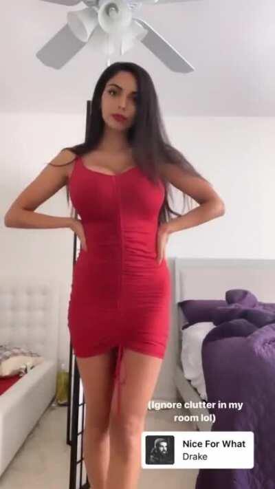 Modeling red dress