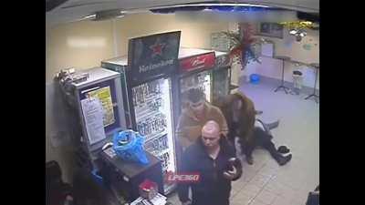 Russian girl saves a drunk man from a violent asshole