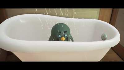 Baby Brewster in the shower