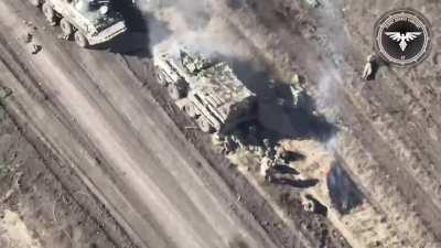 Frame interpolated version of the Bradley Attack against the BTR - Ukraine 2024