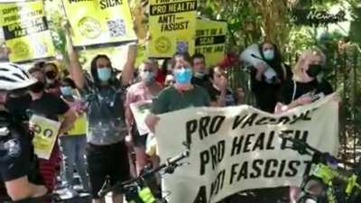 Antifa in Brisbane, Australia protest over the weekend calling for stricter government action on COVID-19 and shame for those who oppose