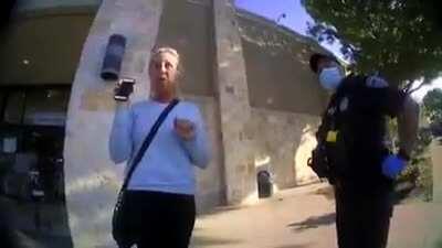 Anti-mask Karen attempts to play her God Pass