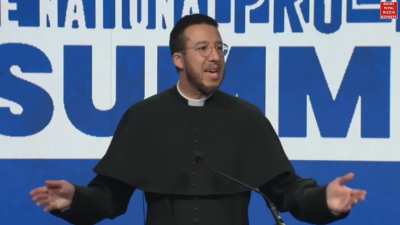 Father Calvin Robinson finished his remarks at the National Pro-Life Summit by throwing a nazi salute, much to the delight of the crowd.