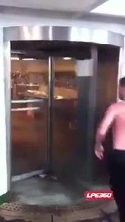 What could go wrong, Running through a rotating door.