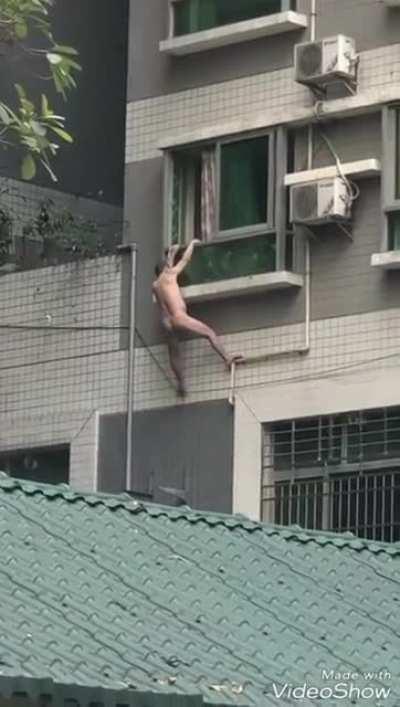 Trying to hide from her husband