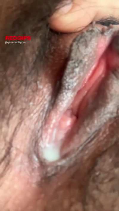 Squeezing my messy cunt… more creamy juice every time