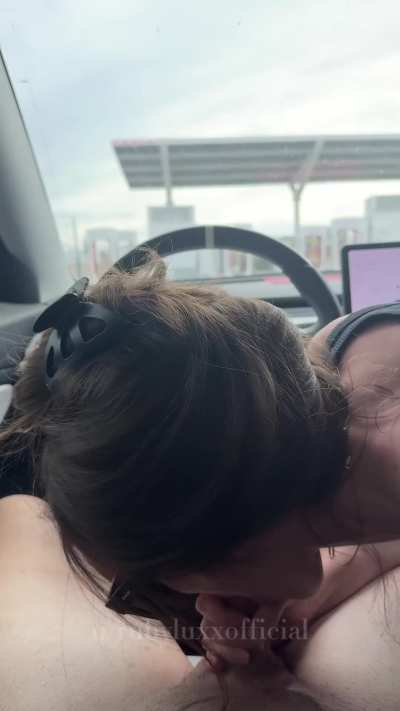 Sucking cock at the tesla charger