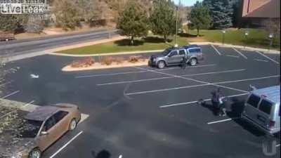 Pitbull Charges a Little Girl in a School Parking Lot