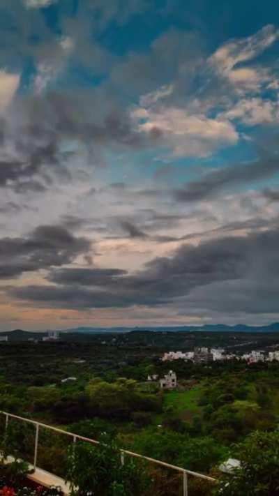 Clouds simulate a sunset.