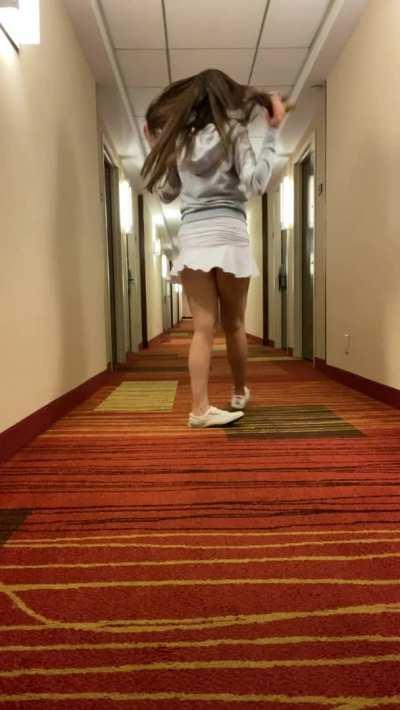 Busted [f]lashing in the hotel hallway