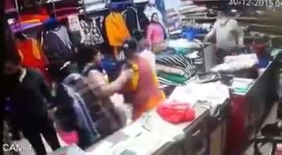 fighting bulls enter a shop with customer!