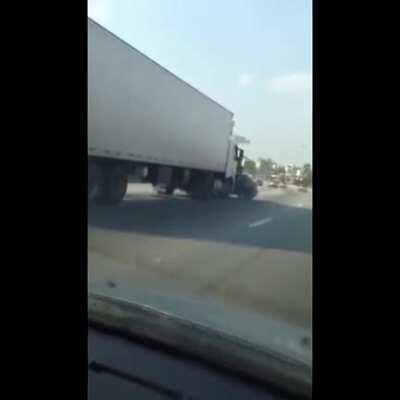 Mad trucker moves a car