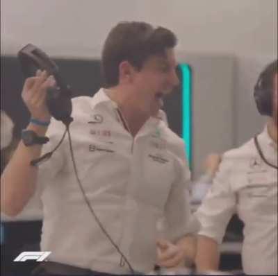 Toto smashing his headphones after collision between Max & Lewis