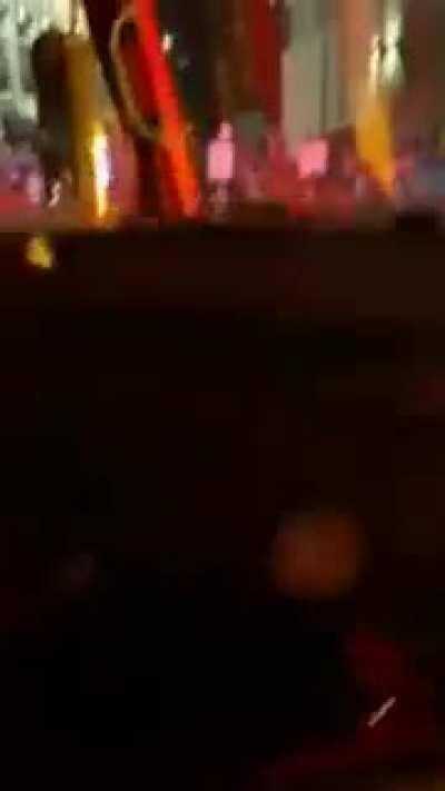 Inside truck 54 during riot in Buckhead Atlanta. Bricks and rocks busting out the Windows of a fire truck.