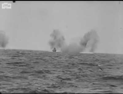 An italian Conte Di Cavour class battleship firing in an exercise.