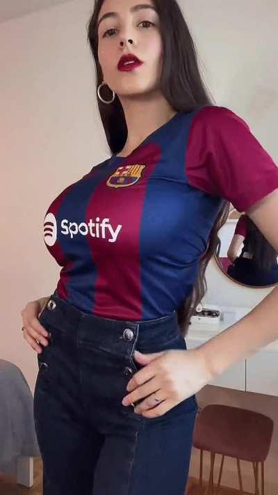 In FC Barcelona shirt