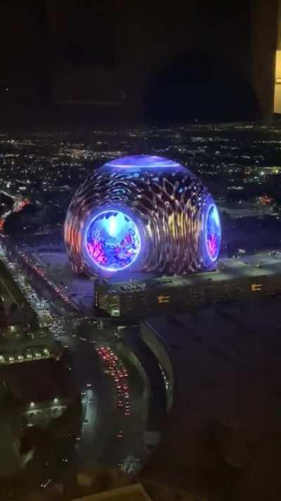 The Sphere at The Venetian Resort in Paradise, Nevada, has an exosphere made of LED light panels which is visible from several miles away.