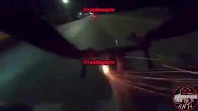 Taking down the motorcycle with fireworks