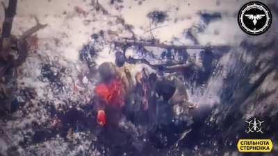 Russian Soldier torn in half after getting hit by a Ukrainian drone strike