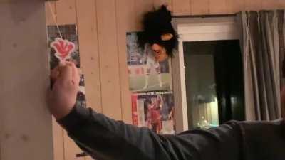 My friend practising his aim while drunk