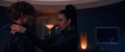 Margaret Qualley in this black leather suit is EVERYTHING 