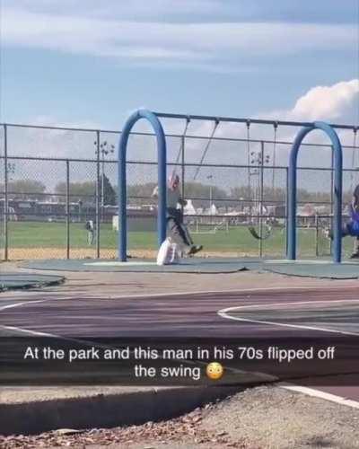 Grandpa with perfect form on the dismount