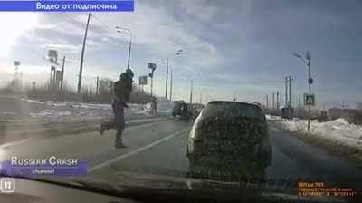 Man kicks car to stop it from crashing into pedestrians