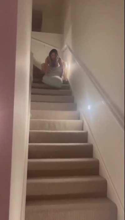 HMC while Trying to ride a cushion down a staircase