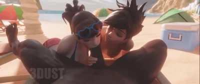 D.va and Tracer take turns with a black cock (threedust)