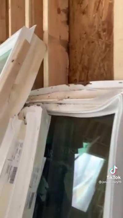 Heater left overnight to combat cold, melts thousands of dollars worth of windows. Credit: josiahstory19 on TikTok