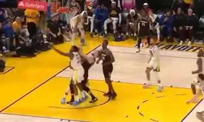 [Highlight] Draymond hits Sabonis in the face after a block, then lets out a yell