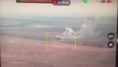 Drone footage of a Russian column coming under Ukrainian artillery fire. Zaporizhzhia Oblast.