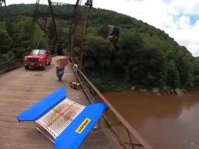 HMRB while I jump off this bridge with a trampoline