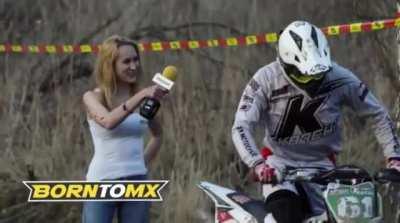 Doing an interview where they enter the track