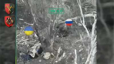 Full video of close combat where two Russian soldiers are eliminated by Ukrainian forces.
