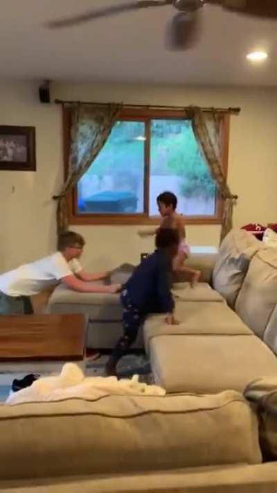 The rare pillow-yeet technique.