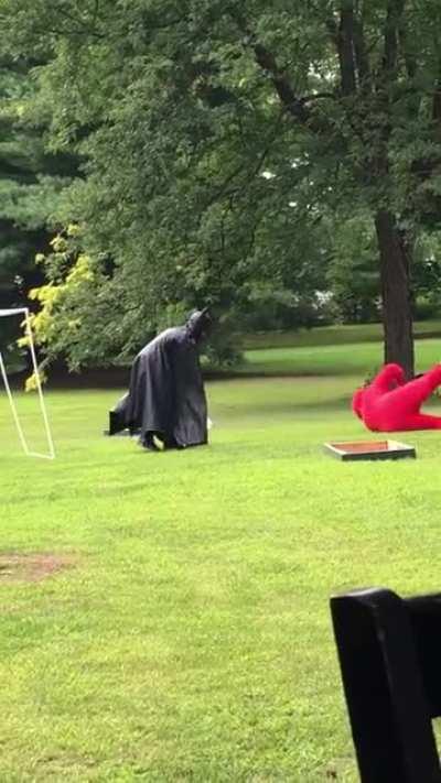 The Dark Knight prevents crime on Sesame Street