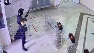 CCTV footage of the Perm university shooting. GRAPHIC IMAGES