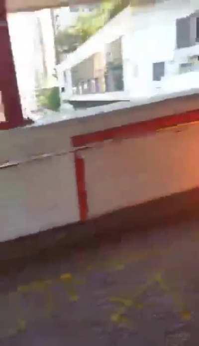 Man gets set on fire after attacking protesters.