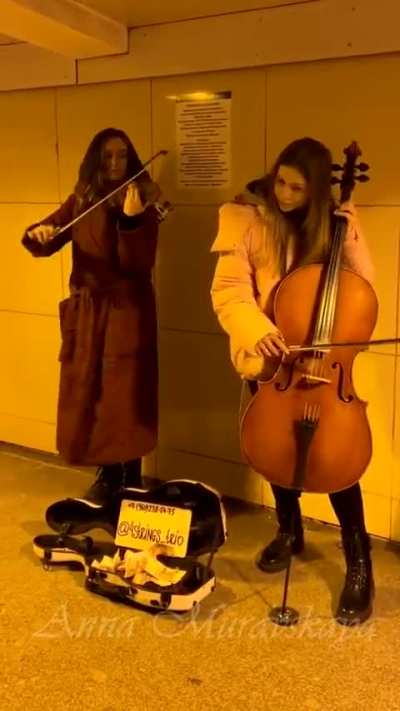 String duet, busking in Russian metro. The cello gets me whenever I hear it...