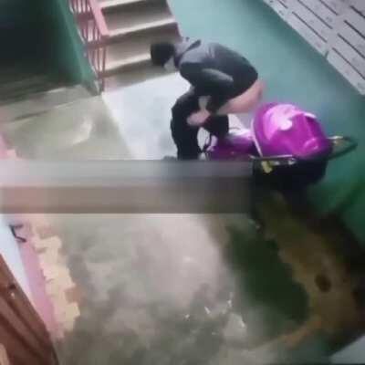 Not the safest place to leave a stroller