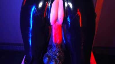 Bound on the cross with full latex while the fuck machine stretch and tug this pussy. Hope you enjoy my OC!