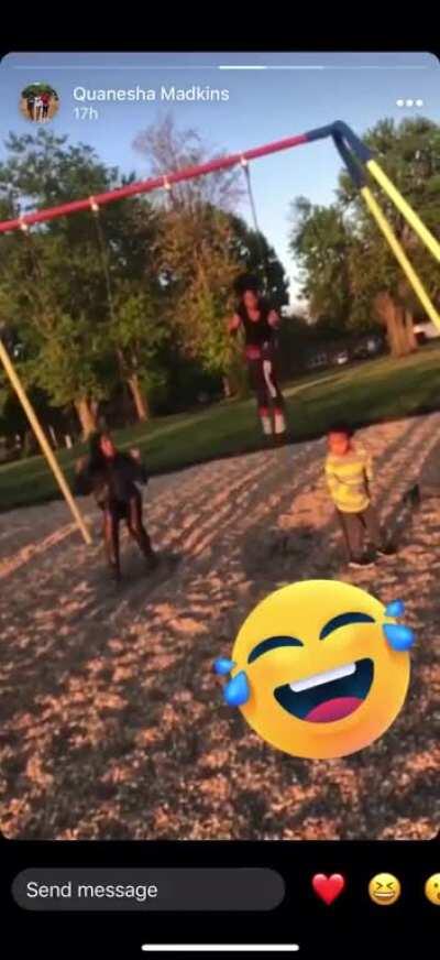 walking in front of a swing without looking