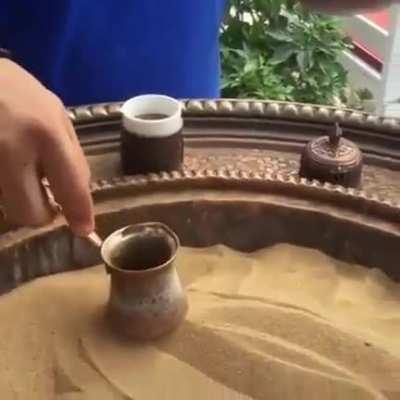 Making Turkish Coffee Using Hot Sand