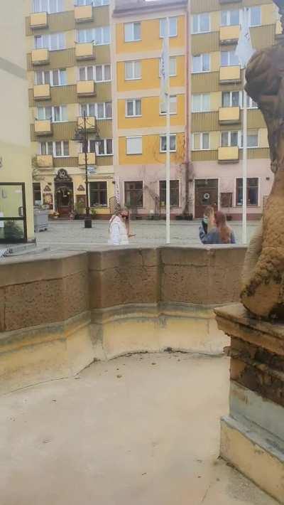 Well. The fountain may not be working, but my big boobs are 