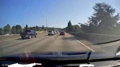 @white car aggressively tailgating the red car at first... why