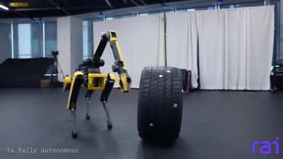 From Walking to Working: Spot Stacks Tires - RAI institute