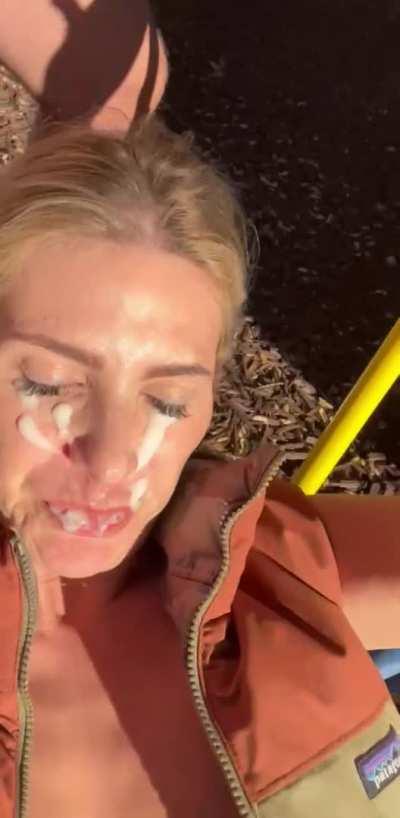He dropped a thick load all over my slut face