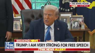 Trump on Free Speech: 'I’m a very strong person for free speech' while also claiming '97% of the newscasts are against me, the stories are bad. I think that’s really illegal [...] that's no longer free speech. The networks are just offshoots of the DNC'