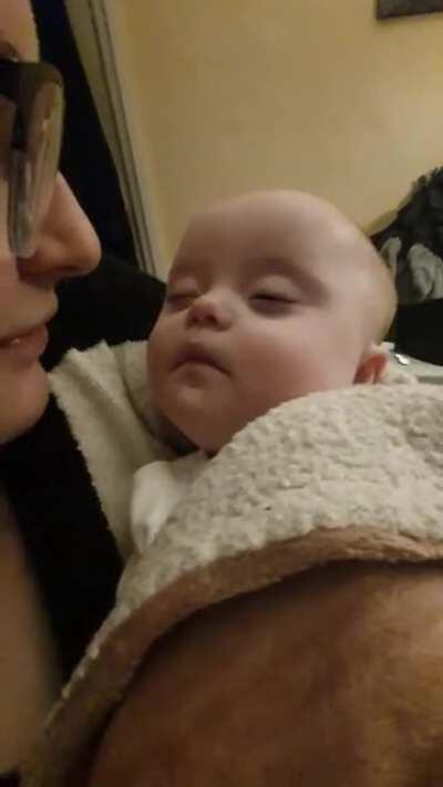 Our little girl loves her kisses even in her sleep!